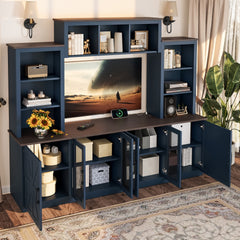 Wall Unit Entertainment Center with Charging Station and USB Charging for TVs,TV Stand with Large Storage Cabinet,Modern TV Stand Media Console with Cabinets,Blue