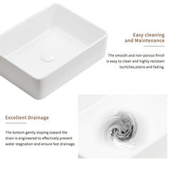 Vessel Sink Rectangle 19 Inch Bathroom Sink,Rectangular Modern Above Counter Bathroom Sinks White 19x15 Inch Porcelain Ceramic Vessel Vanity Sink Art Basin