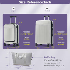 Front Opening Luggage Set 3 Piece, Hardside Carry on Suitcase with USB Port, Expandable Luggage with Handle Bag Spinner Wheels TSA Lock