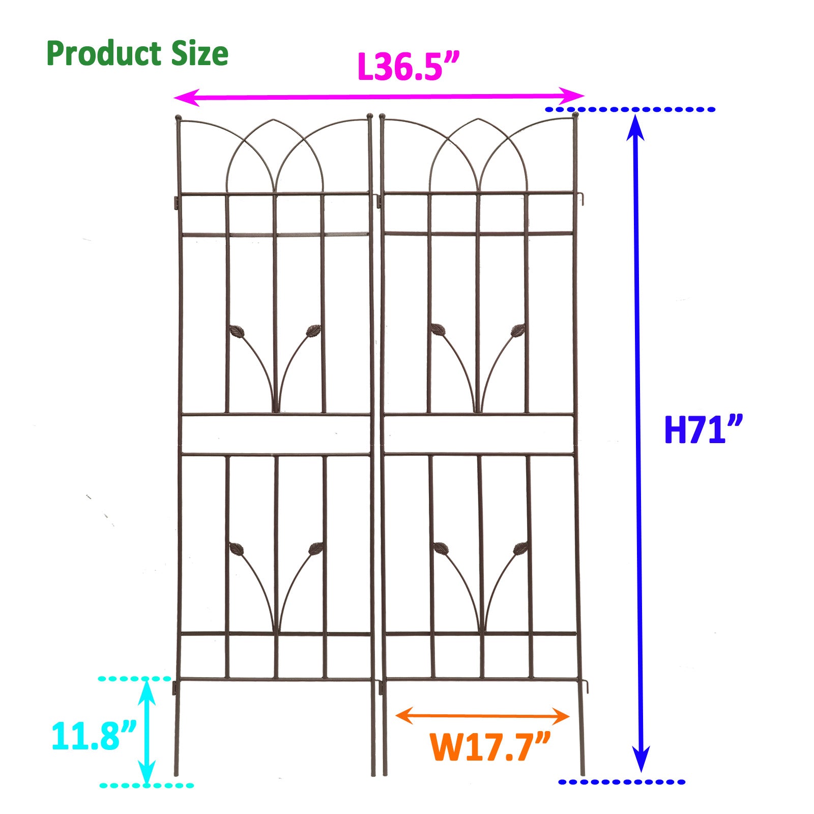 4 Pack Metal Garden Trellis 71" x 17.7" Rustproof Trellis for Climbing Plants Outdoor Flower Support Brown