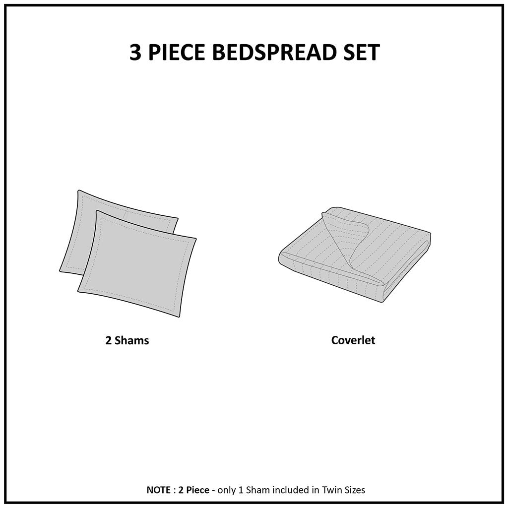 3 Piece Split Corner Pleated Quilted Bedspread Navy Queen