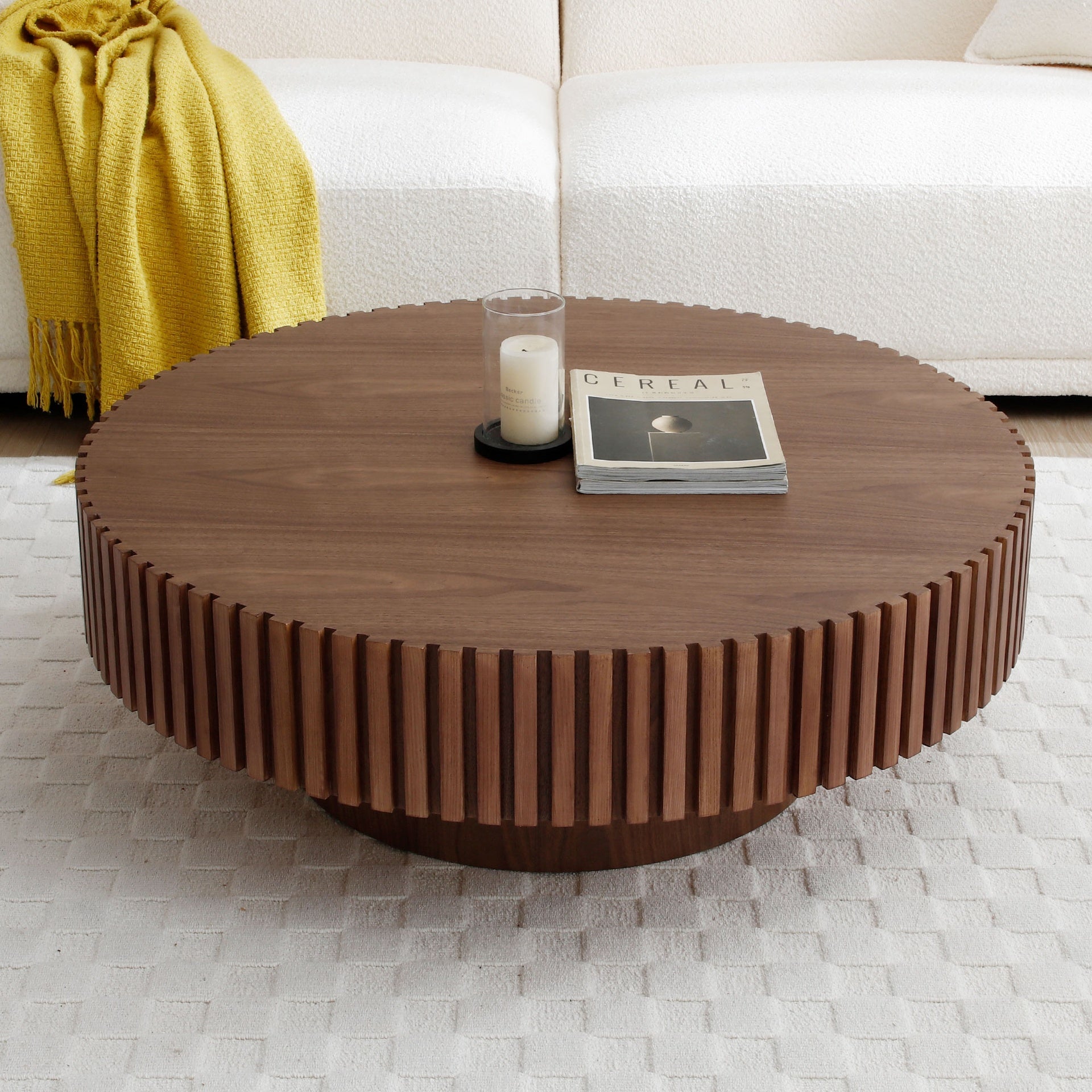 31.49'' Round Coffee Table Small Coffee Table for Apartment, Modern Living Room Coffee Table with Sturdy Pedestal,WALNUT (Same Sku:W876P243947)