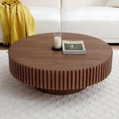 31.49'' Round Coffee Table Small Coffee Table for Apartment, Modern Living Room Coffee Table with Sturdy Pedestal,WALNUT (Same Sku:W876P243947)
