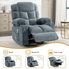 Oversized Massage Swivel Recliner Chair with Lumbar Heating for Living Room Rocker Recliner with Cup Holders and USB Charge Port, for Adult