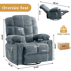 Oversized Massage Swivel Recliner Chair with Lumbar Heating for Living Room Rocker Recliner with Cup Holders and USB Charge Port, for Adult