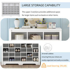 ON-TREND Sleek Design 24 Shoe Cubby Console, Modern Shoe Cabinet with Curved Base, Versatile Sideboard with High-quality for Hallway, Bedroom, Living Room, White