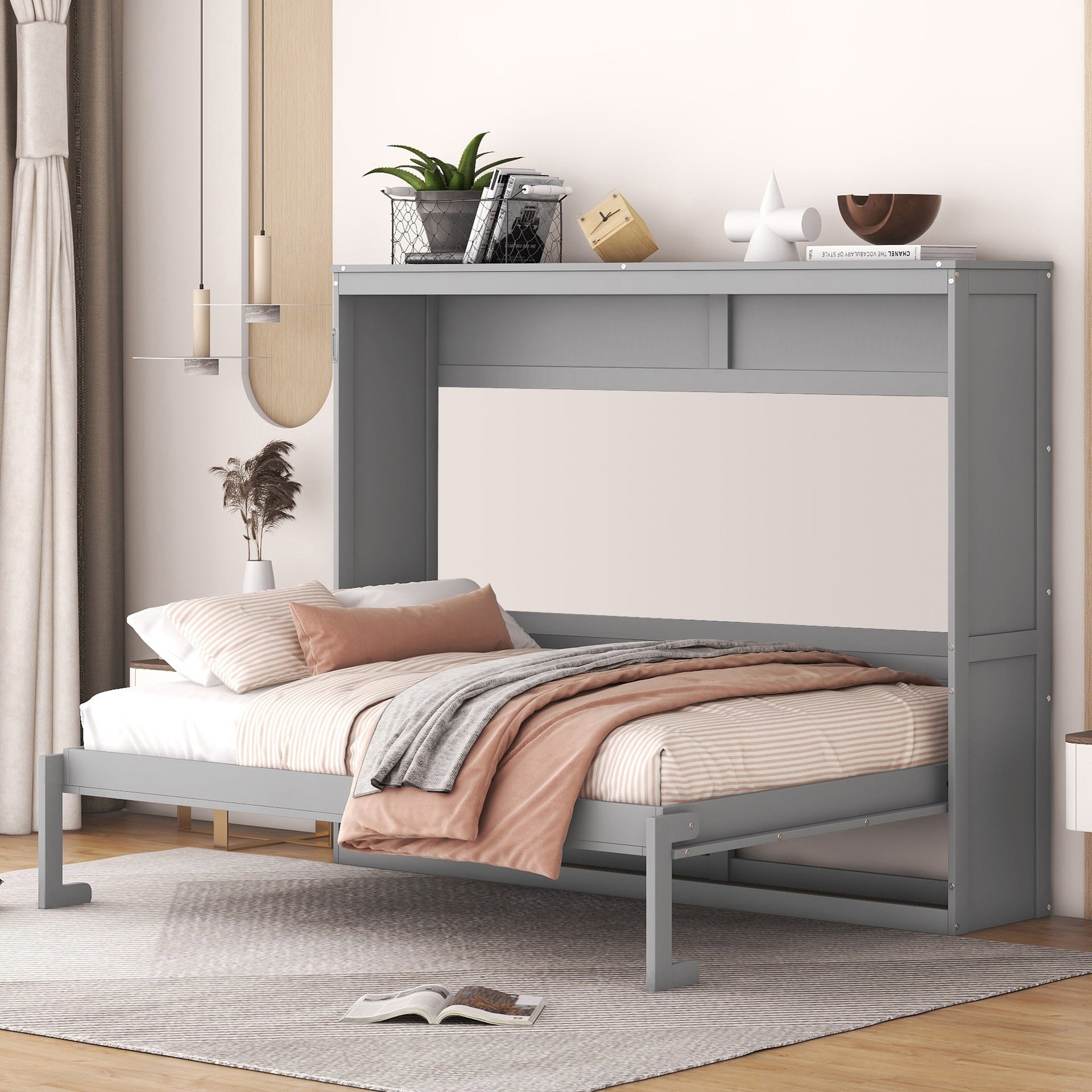 Full Size Murphy Bed Wall Bed,Gray