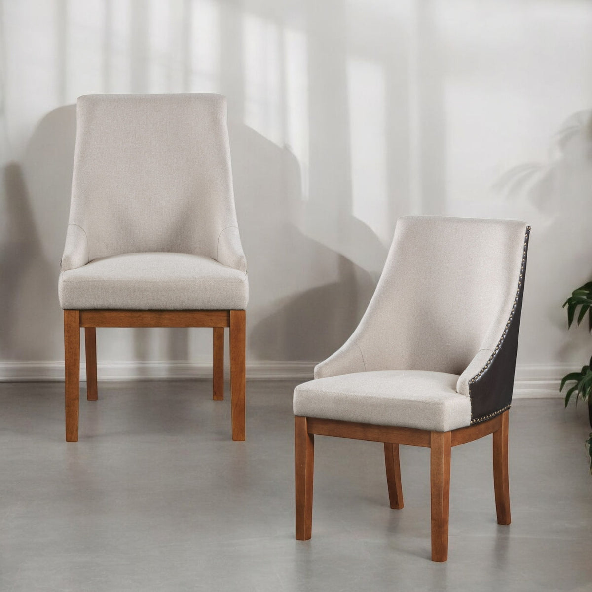Gilsea Fabric, Brown Synthetic Leather & Brown Finish Side Chair ( Set of 2)