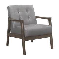 Accent Chair Button Tufted Gray Upholstery Cushion Seat Mid-Century Modern Furniture Solid Rubberwood Frame 1pc