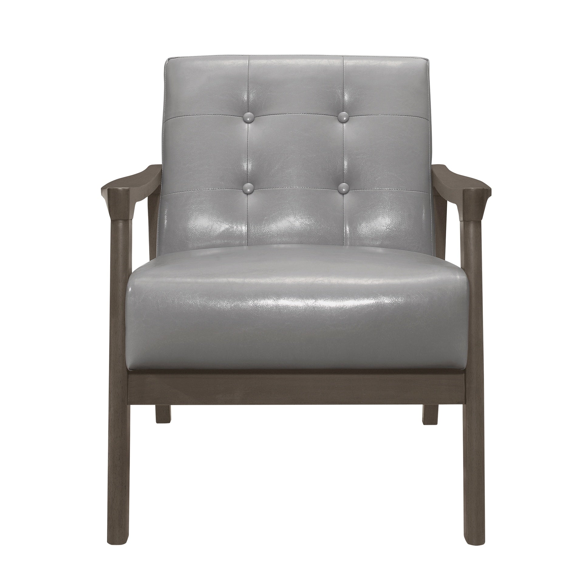 Accent Chair Button Tufted Gray Upholstery Cushion Seat Mid-Century Modern Furniture Solid Rubberwood Frame 1pc