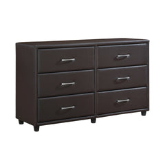 Contemporary Design Bedroom 1pc Dresser of 6 Drawers Faux Leather Upholstery, Dark Brown Furniture