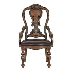 Traditional Formal Dining Furniture Armchairs Set of 2pc Dark Oak Finish Wood Frame Faux Leather Upholstered Seat