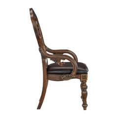 Traditional Formal Dining Furniture Armchairs Set of 2pc Dark Oak Finish Wood Frame Faux Leather Upholstered Seat
