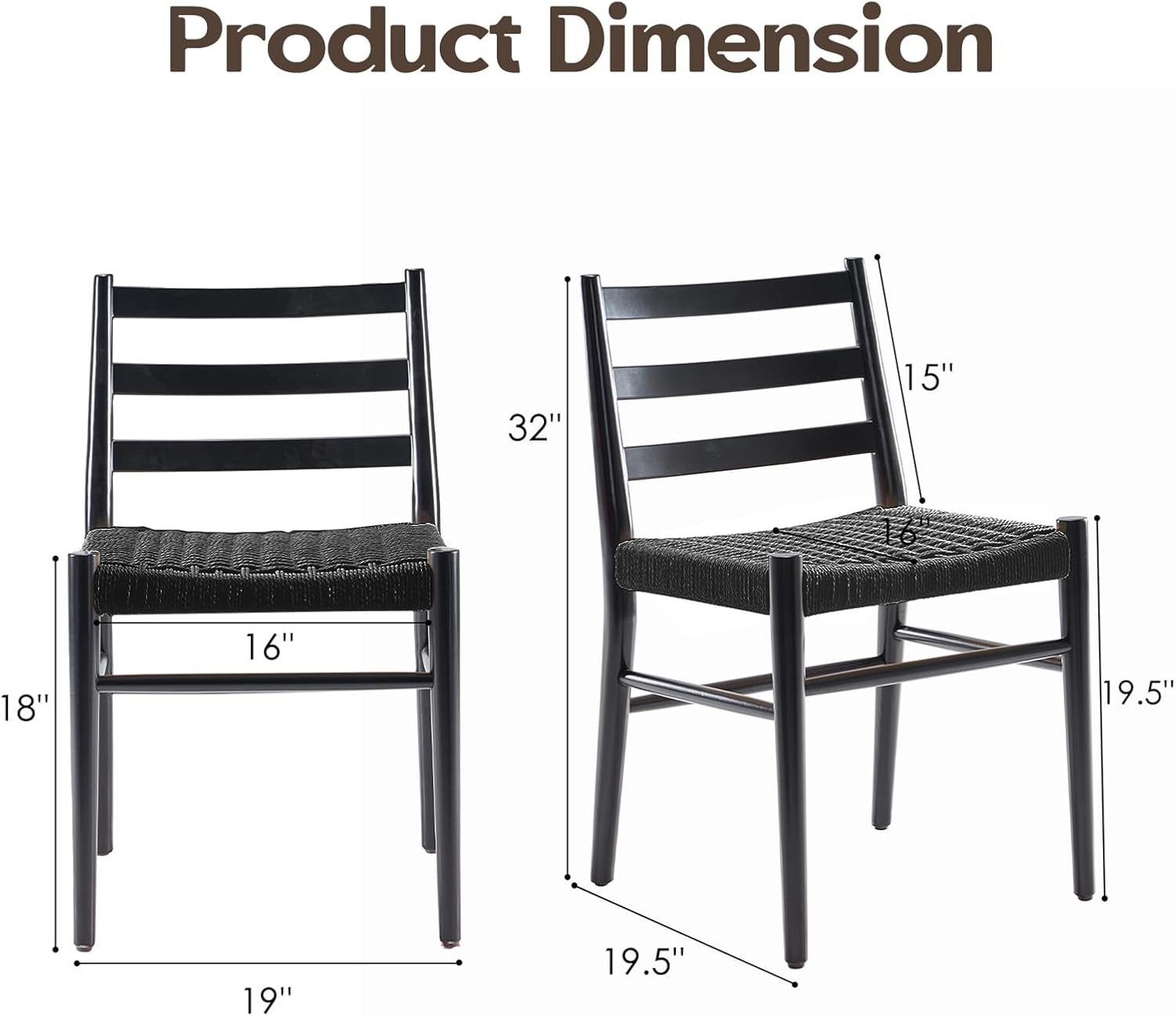 Dining Chairs Set of 2, Woven Rope Seat with Sturdy Metal Frame, Mid Century Modern Dining Room Chairs for Kitchen, Living Room, Restaurant