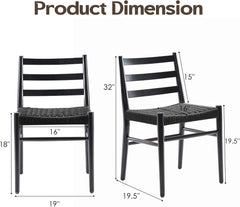 Dining Chairs Set of 2, Woven Rope Seat with Sturdy Metal Frame, Mid Century Modern Dining Room Chairs for Kitchen, Living Room, Restaurant