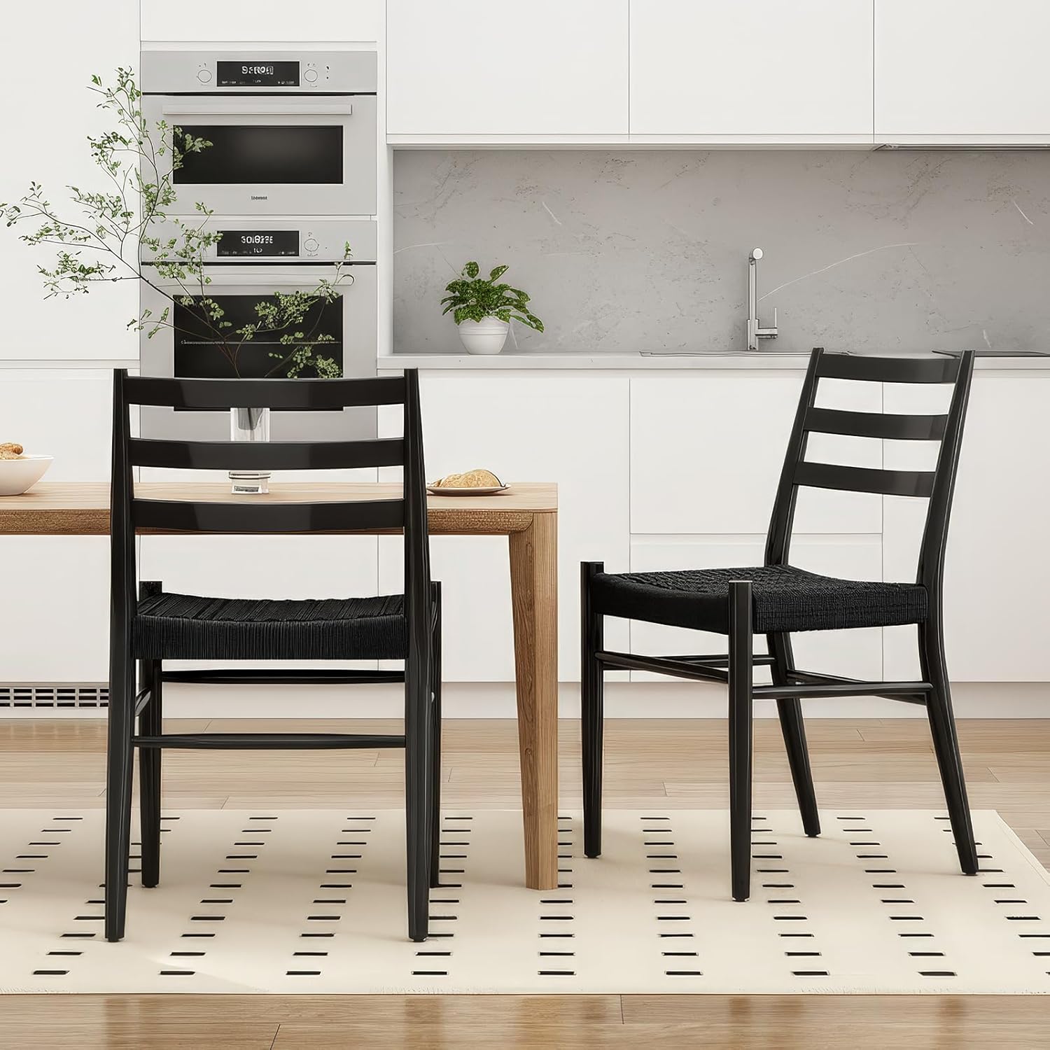Dining Chairs Set of 2, Woven Rope Seat with Sturdy Metal Frame, Mid Century Modern Dining Room Chairs for Kitchen, Living Room, Restaurant