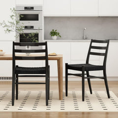 Dining Chairs Set of 2, Woven Rope Seat with Sturdy Metal Frame, Mid Century Modern Dining Room Chairs for Kitchen, Living Room, Restaurant