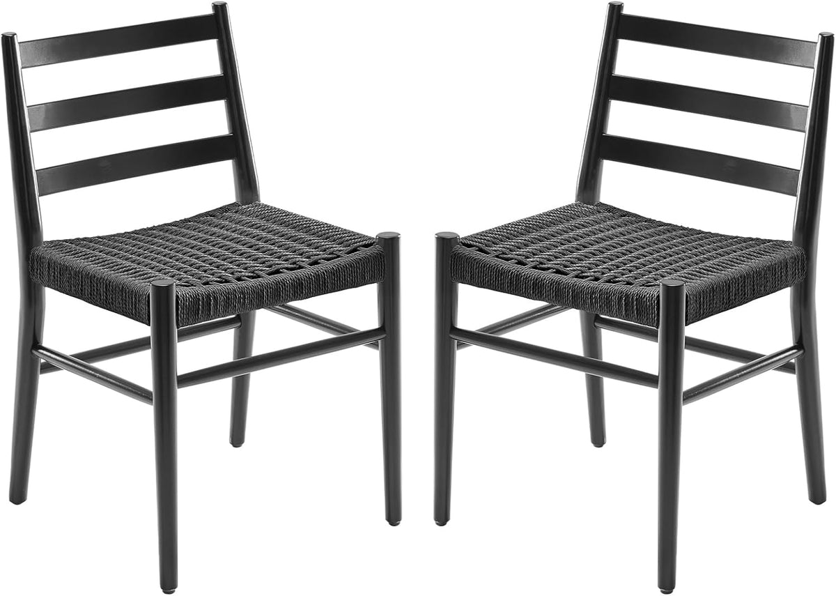 Dining Chairs Set of 2, Woven Rope Seat with Sturdy Metal Frame, Mid Century Modern Dining Room Chairs for Kitchen, Living Room, Restaurant