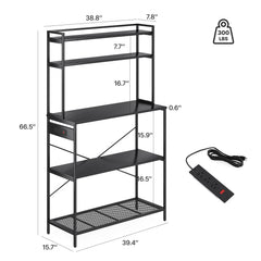 Large 5-Tier Bakers Rack with Electrical Outlets, 39 Inch Microwave Stand & Coffee Bar, Kitchen Storage Shelf for Home, Counter Space Organizer