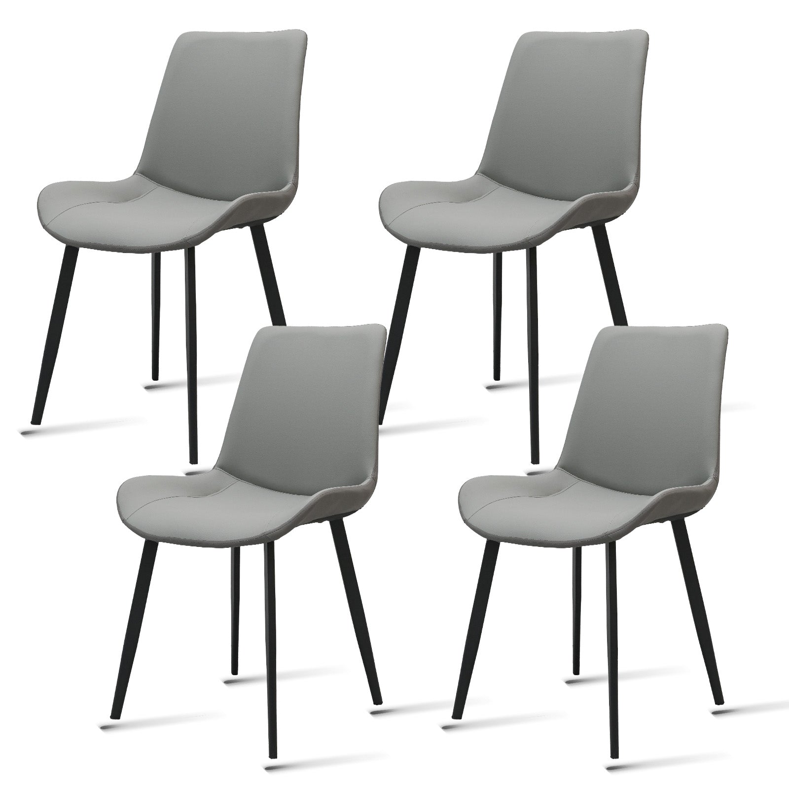 Light Grey & Dark Grey Leather Dining Chair with Metal Legs, Modern Upholstered Chair Set of 4 for Kitchen, Restaurant, Living, Meeting Room