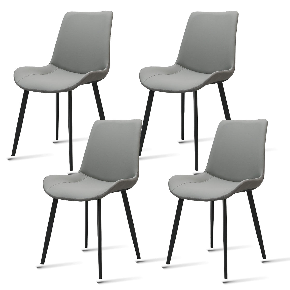 Light Grey & Dark Grey Leather Dining Chair with Metal Legs, Modern Upholstered Chair Set of 4 for Kitchen, Restaurant, Living, Meeting Room