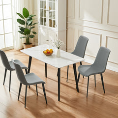 Light Grey & Dark Grey Leather Dining Chair with Metal Legs, Modern Upholstered Chair Set of 4 for Kitchen, Restaurant, Living, Meeting Room