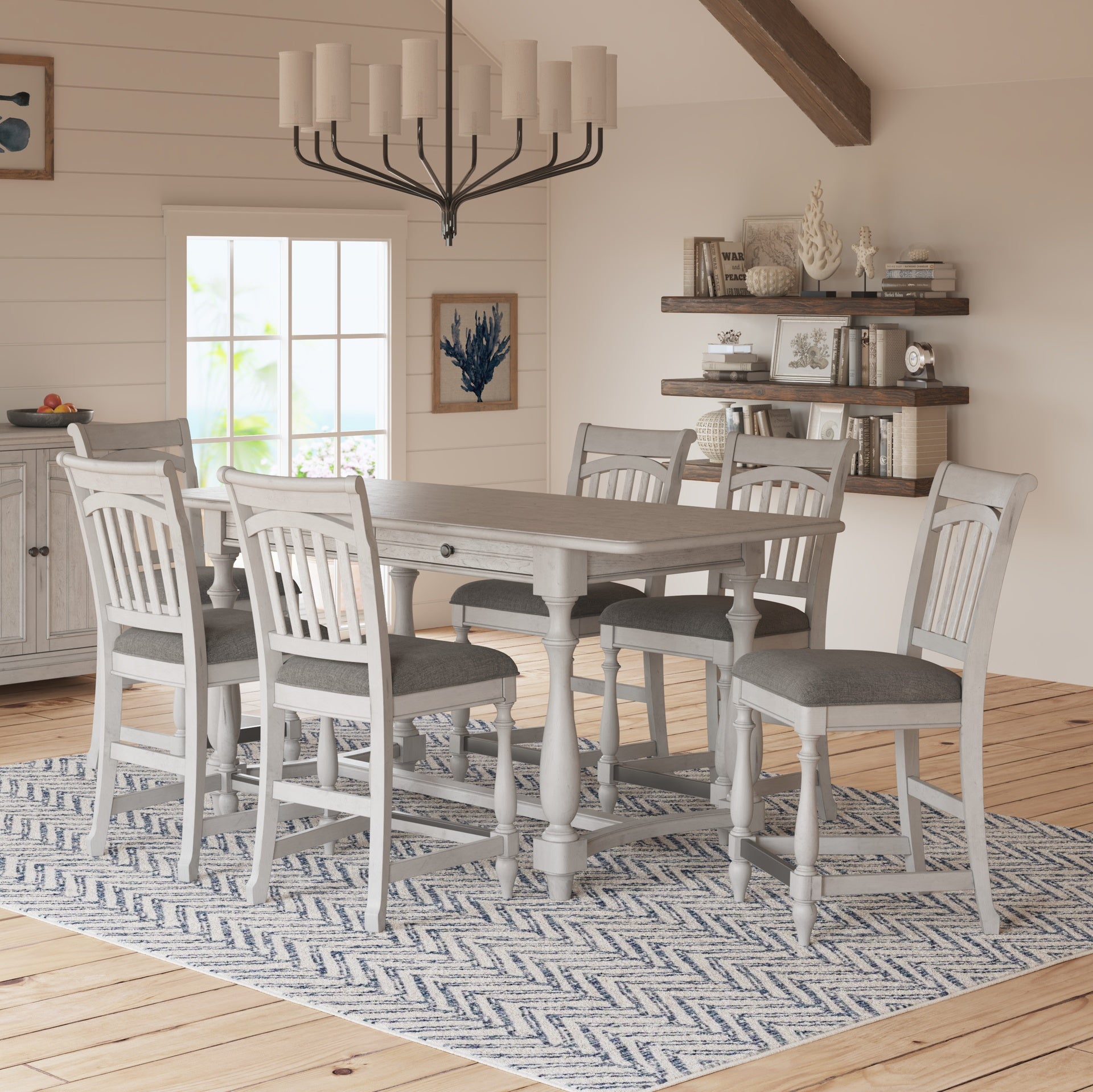 Gray Slat Back Barstools, Set of 2