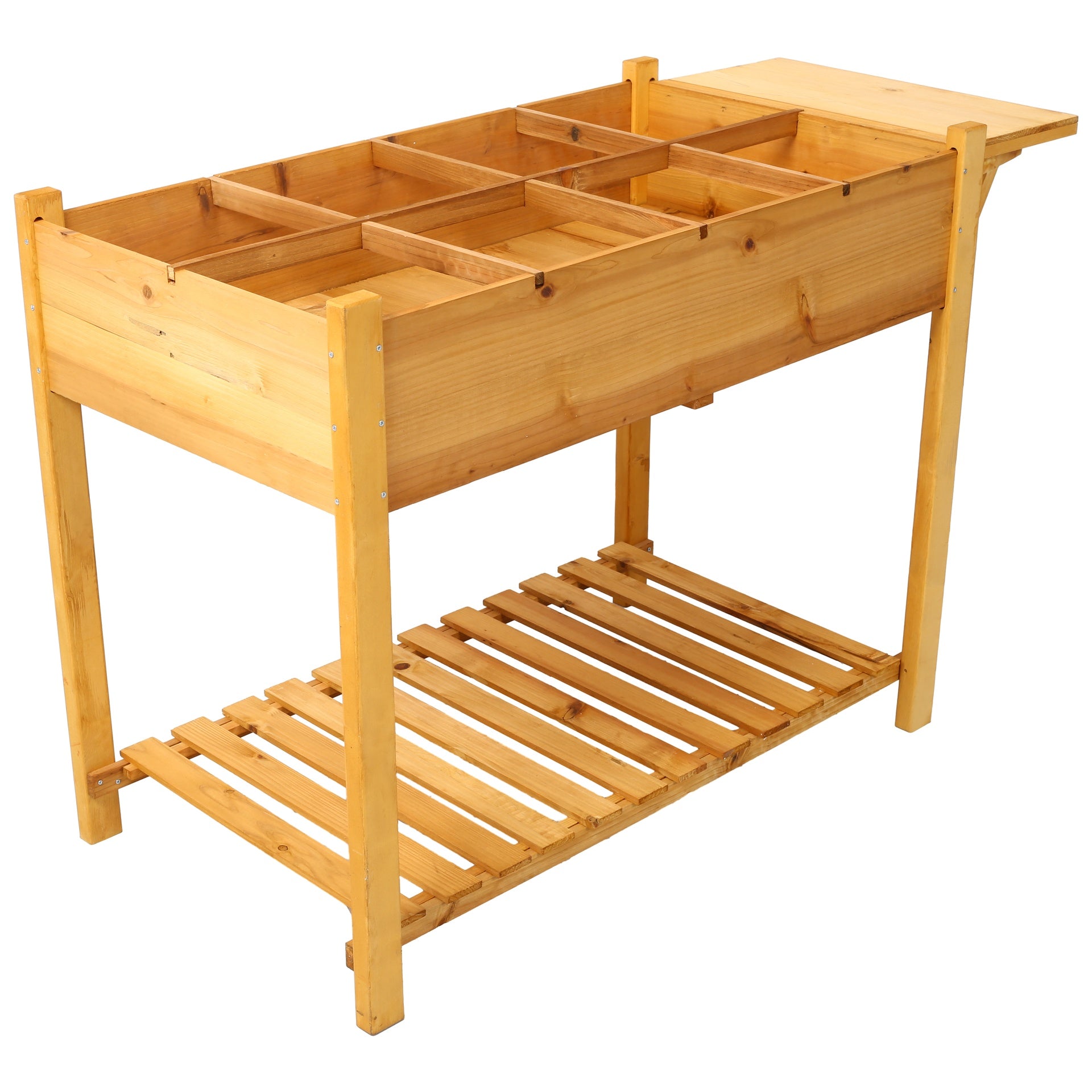 8 Pockets Horticulture Raised Garden Bed Elevated Wood Planter Box Stand with Foldable Side Table and Storage Shelf for Herb/Vegetables/Flowers