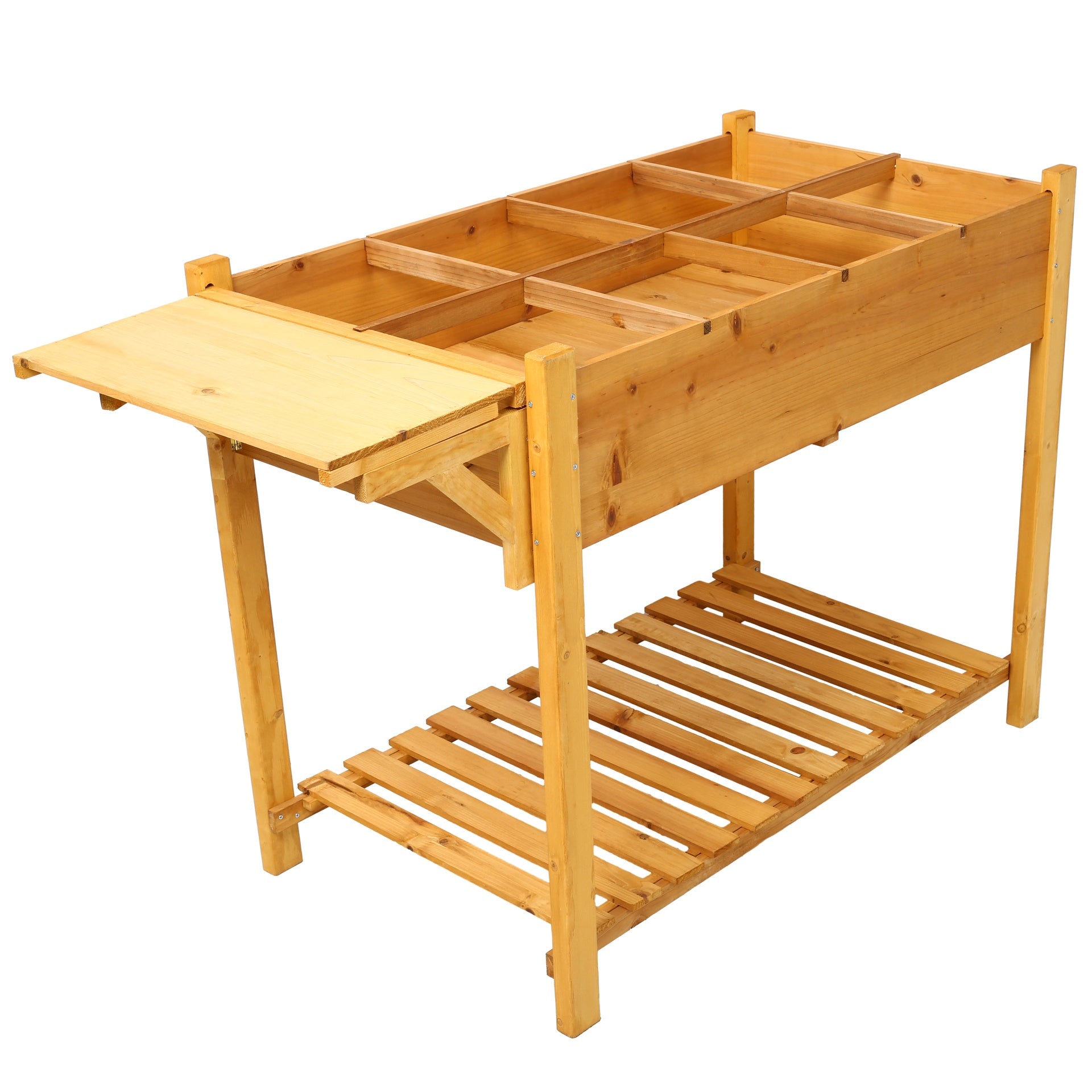 8 Pockets Horticulture Raised Garden Bed Elevated Wood Planter Box Stand with Foldable Side Table and Storage Shelf for Herb/Vegetables/Flowers