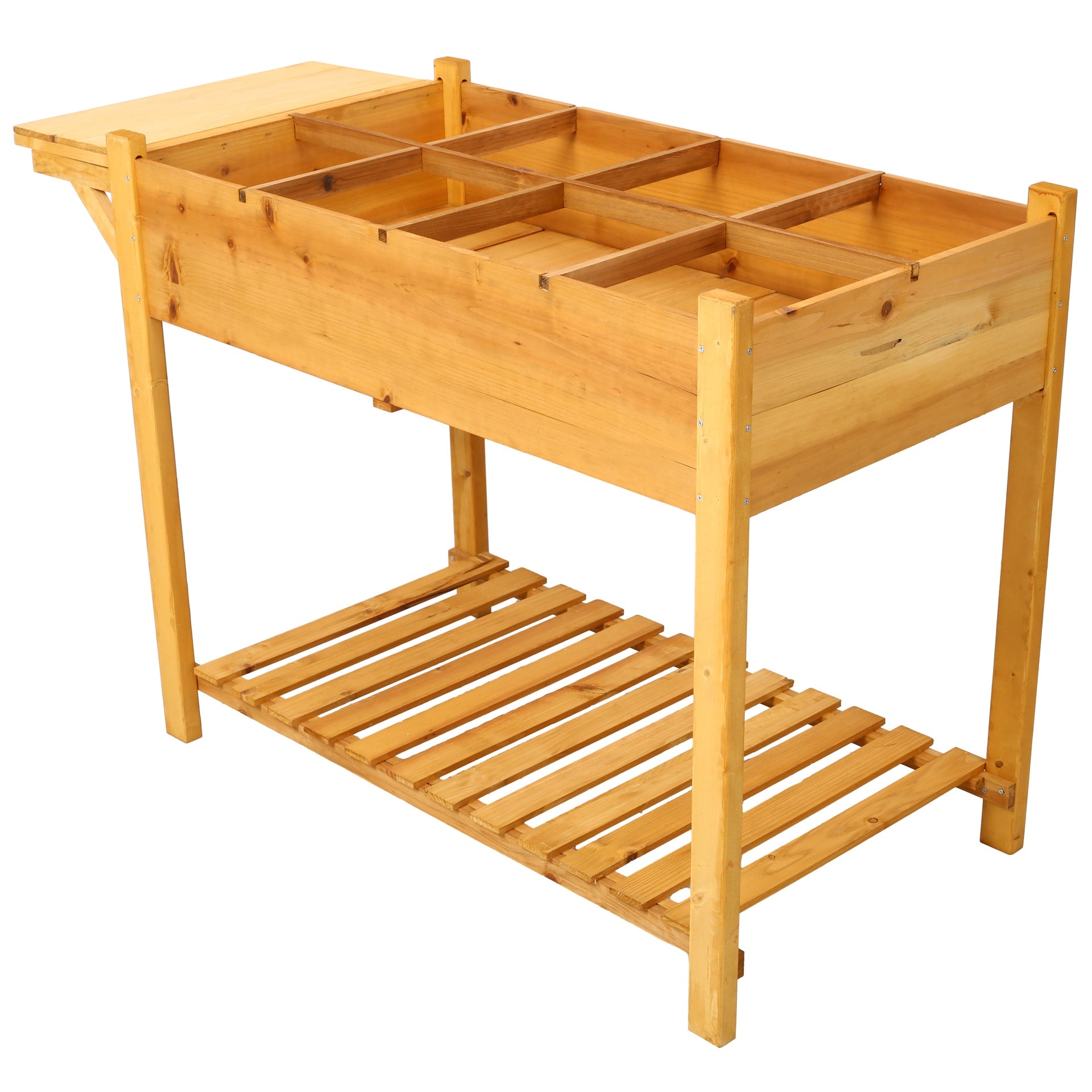 8 Pockets Horticulture Raised Garden Bed Elevated Wood Planter Box Stand with Foldable Side Table and Storage Shelf for Herb/Vegetables/Flowers