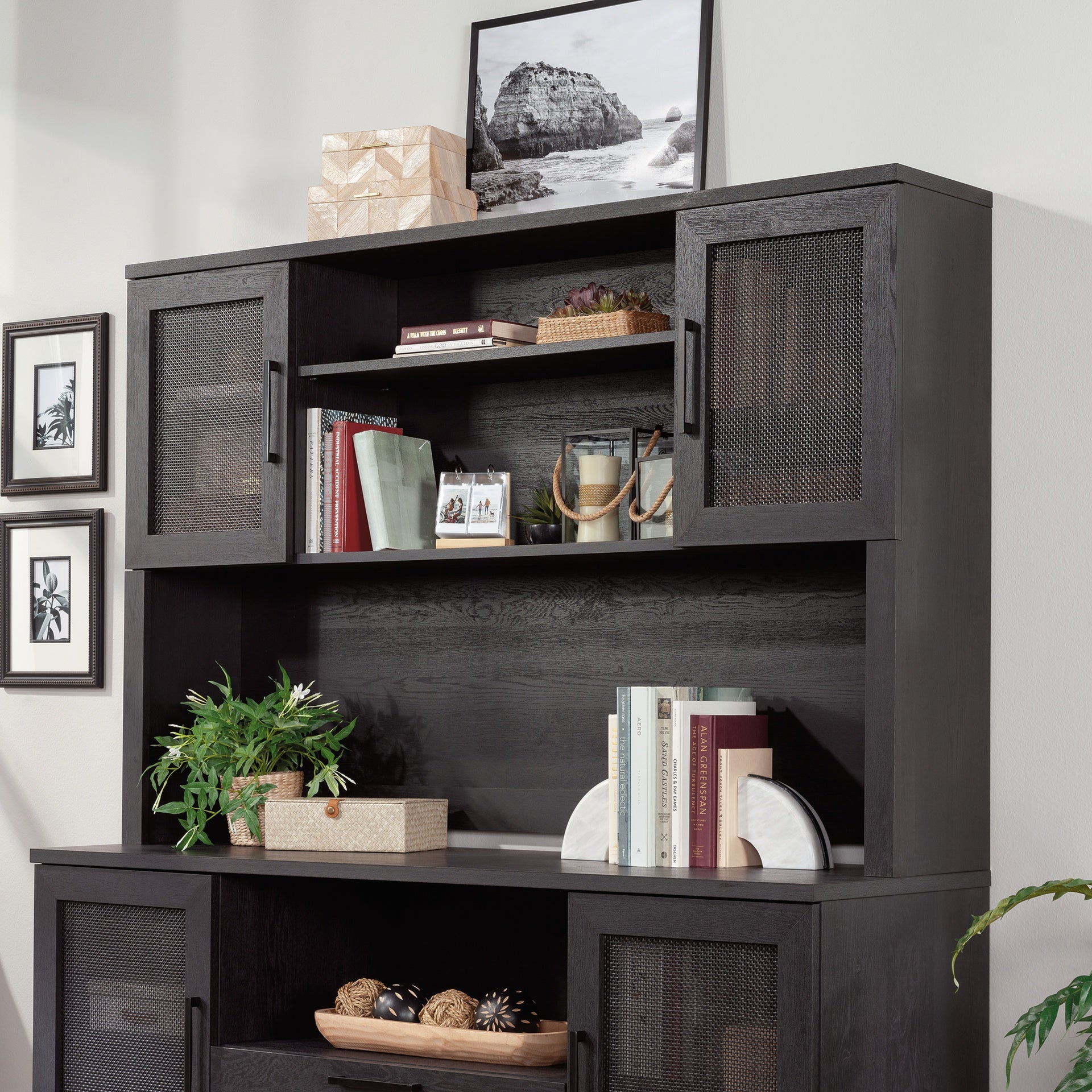 Coastal Hutch with Storage, Black finish