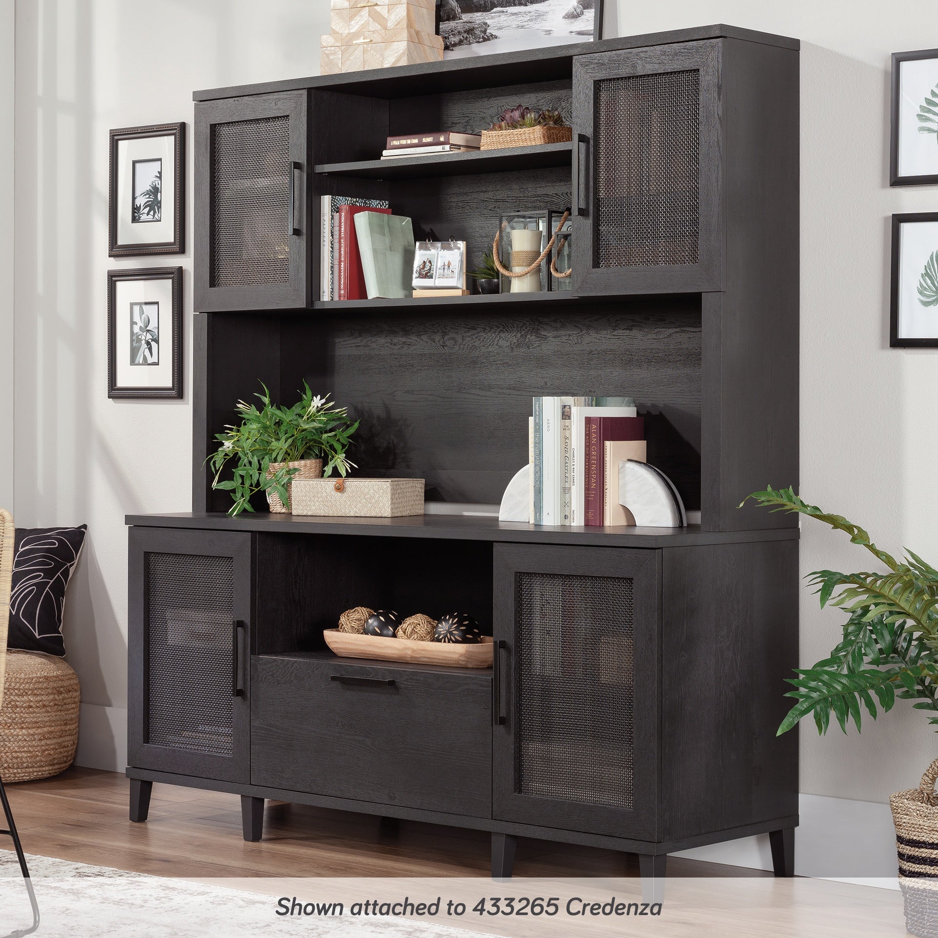 Coastal Hutch with Storage, Black finish