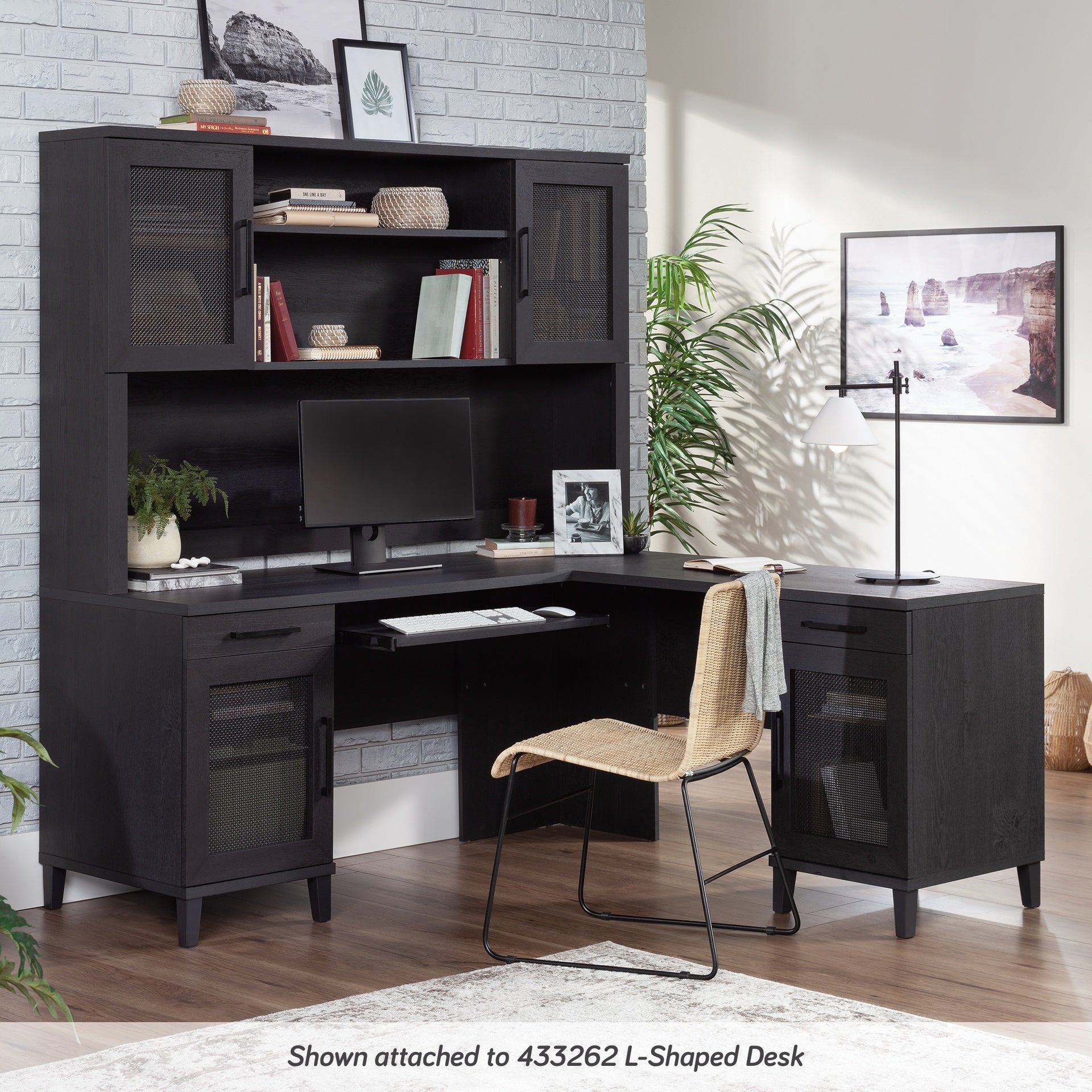 Coastal Hutch with Storage, Black finish