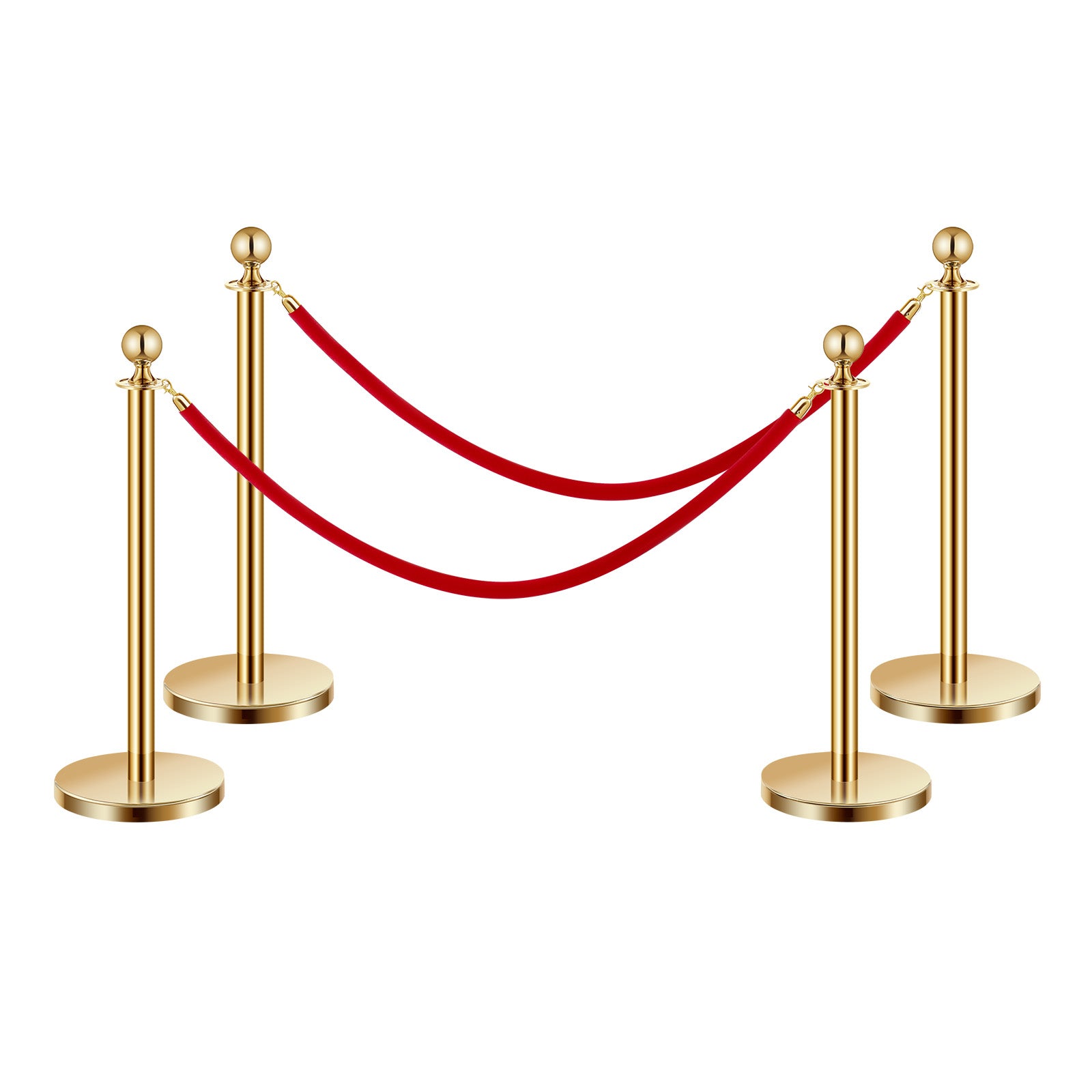 Stanchions and Velvet Ropes 4Pcs, Hollow Base with Stainless Steel Post, 2 Red Velvet Ropes and Posts, Crowd Control Barriers Gold Stanchions, Red Carpet Runner Poles for Party Supplies