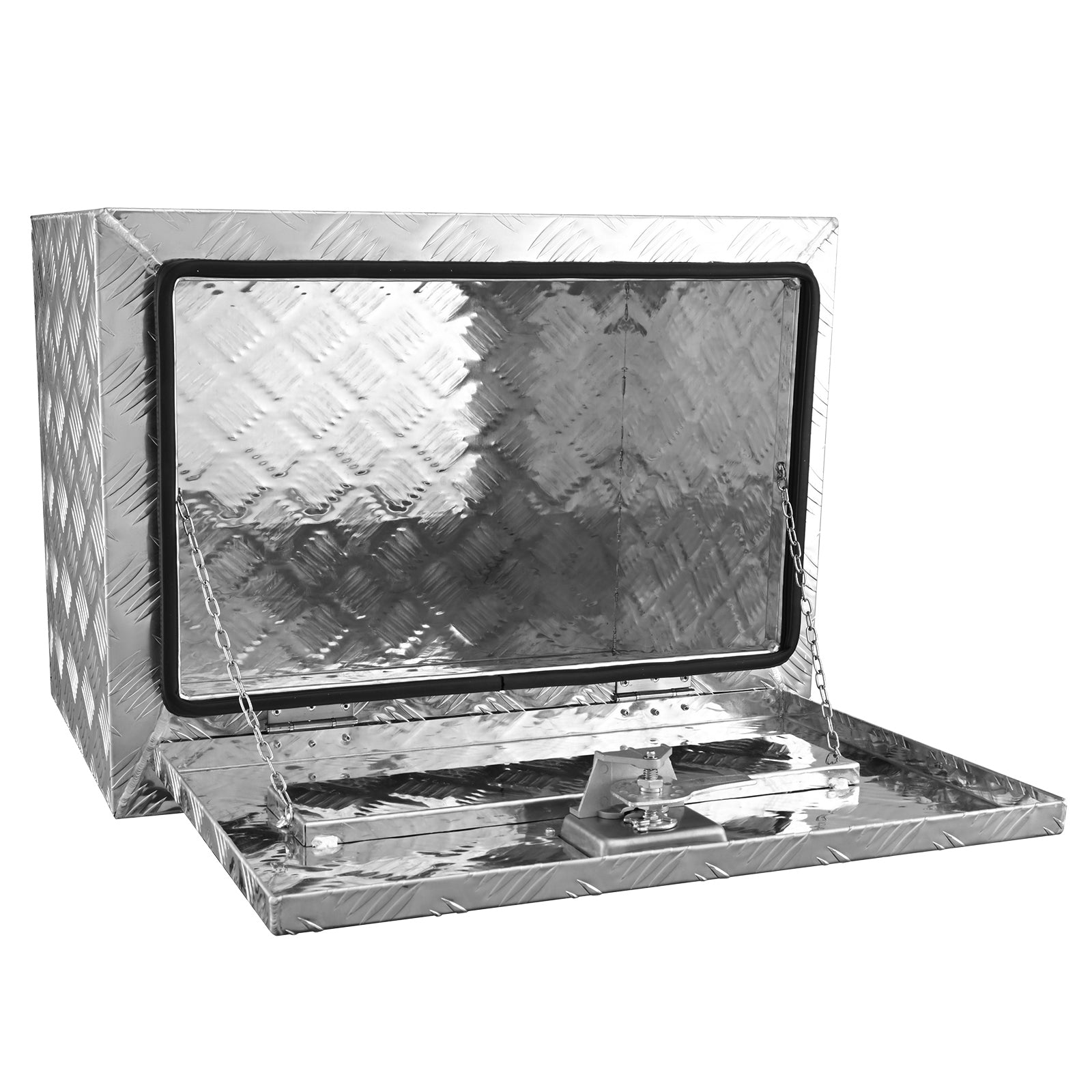 Underbody Truck Box, 24"×14"×16" Pickup Storage Box, Heavy Duty Aluminum Diamond Plate Tool Box with Lock and Keys, Waterproof Trailer Storage Box with T-Handle Latch for Truck, Van, Trailer