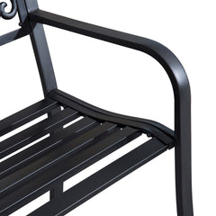 Outsunny 50" Outdoor Bench, Metal Garden Bench with Floral Pattern Backrest, Porch Bench with Slatted Seat for Park, Yard, Lawn, Black
