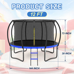 12FT Outdoor Big Trampoline With Inner Safety Enclosure Net, Ladder, PVC Spring Cover Padding, For Kids, Black&Blue Color