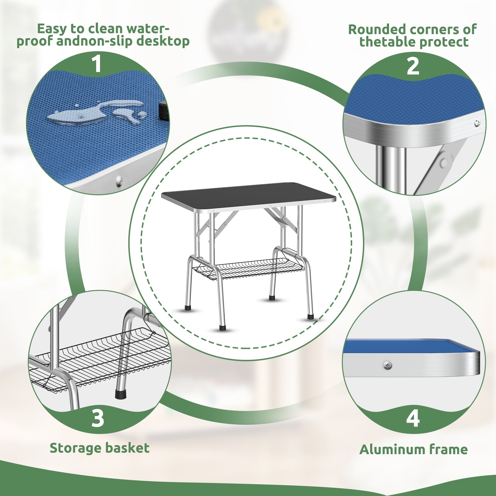 36 Inch Foldable Dog Grooming Table for Home with Adjustable Arm, Noose, Non-Slip Surface, and Storage Mesh Tray