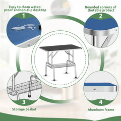 36 Inch Foldable Dog Grooming Table for Home with Adjustable Arm, Noose, Non-Slip Surface, and Storage Mesh Tray