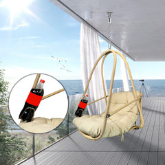 Swing Egg Chair without Stand Indoor Outdoor Wicker Rattan Patio Basket Hanging Chair with C Type bracket , with cushion and pillow,Patio Wicker folding Hanging Chair( Special construction cup holder