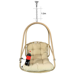Swing Egg Chair without Stand Indoor Outdoor Wicker Rattan Patio Basket Hanging Chair with C Type bracket , with cushion and pillow,Patio Wicker folding Hanging Chair( Special construction cup holder