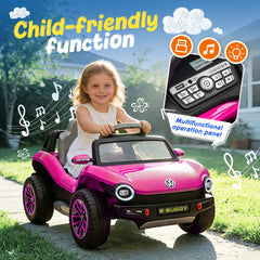 12V Licensed Volkswagen Beetle Kids Ride On Electric Car W/2.4G PC,Cute&Curvy Body,2WD,4-Wheel Suspension,Rear Cargo Storage,Bright Front Headlights,Bluetooth,USB,Music,Speeds 1.5-2.5MPH For kids 3-5