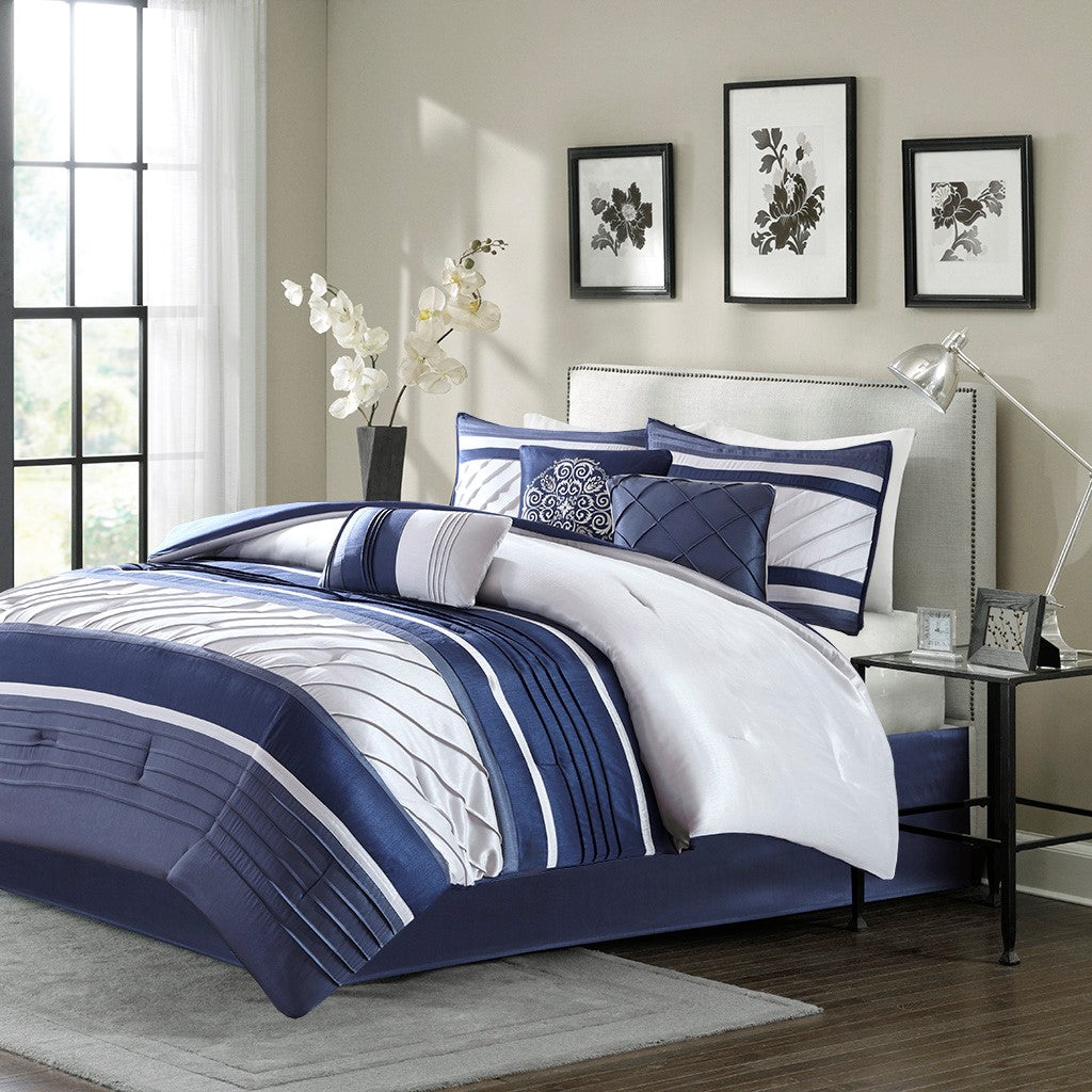 7 Piece Comforter Set Navy King