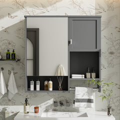 29'' x 28'' Modern Wall Mounted Bathroom Medicine Cabinet, Bathroom Wall Storage Cabinet with Mirror, Over the Toilet Space Saver Cabinet with Towels Bar