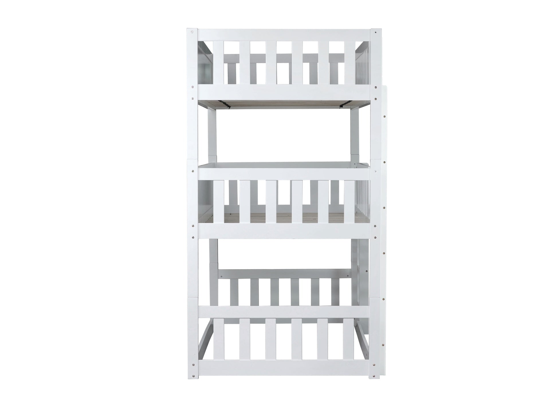 Twin Size Triple Rubber Wood Bunk Bed, with Ladders, Guardrails Detachable Bunk Bed, Twin over Twin over Twin,White