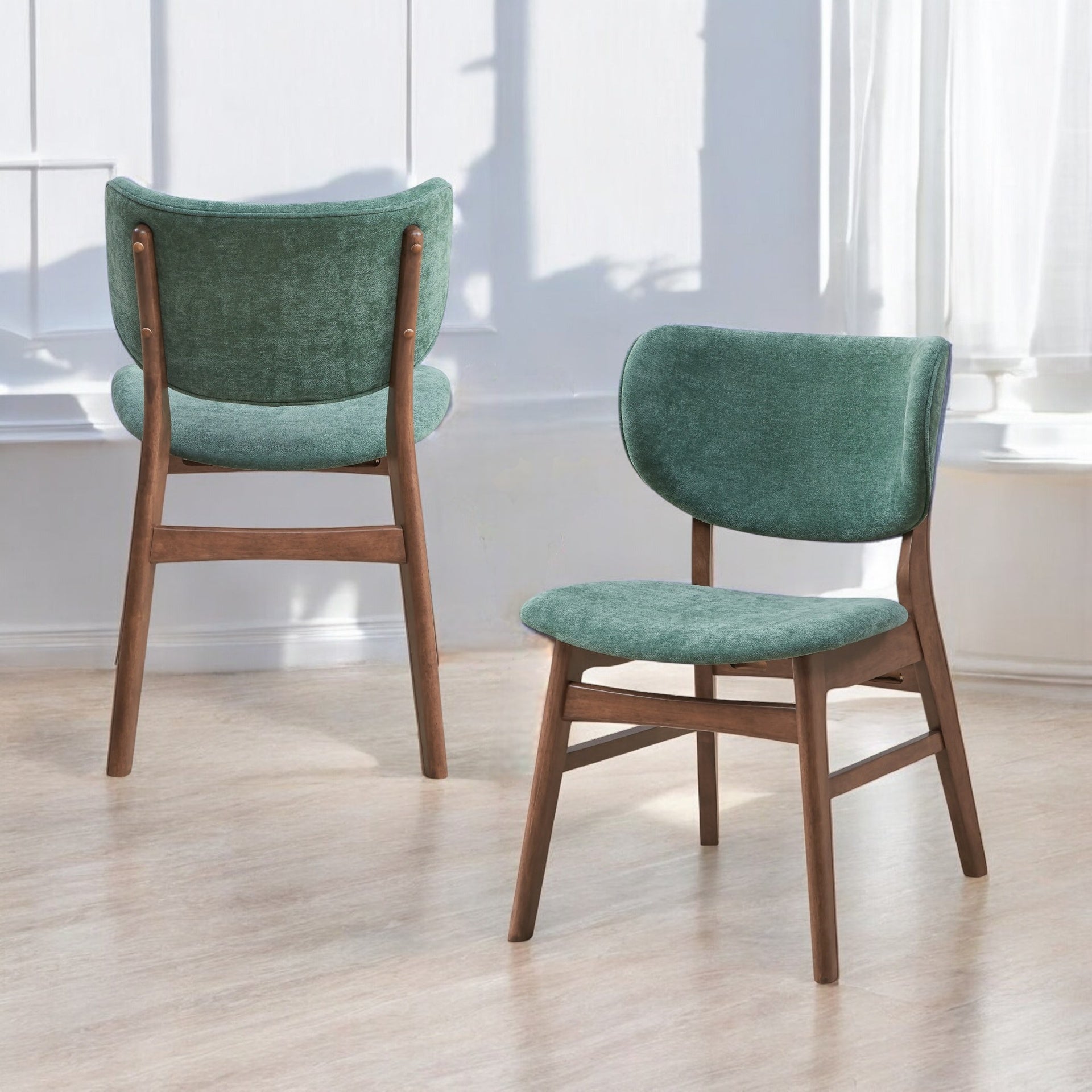 Bevis Green Fabric & Walnut Finish Side Chair (Set of 2)