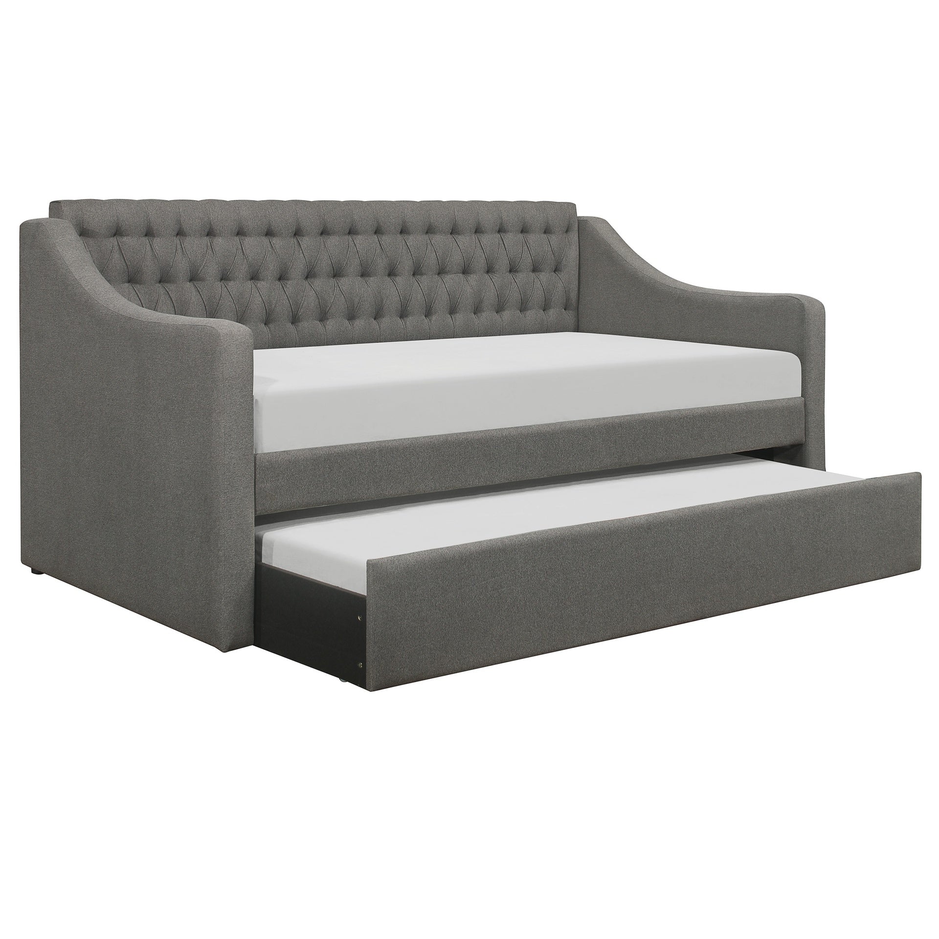 1pc Modern Traditional Gray Upholstery Daybed Pull Out Trundle Casters Tufted Bedroom Living Room Furniture