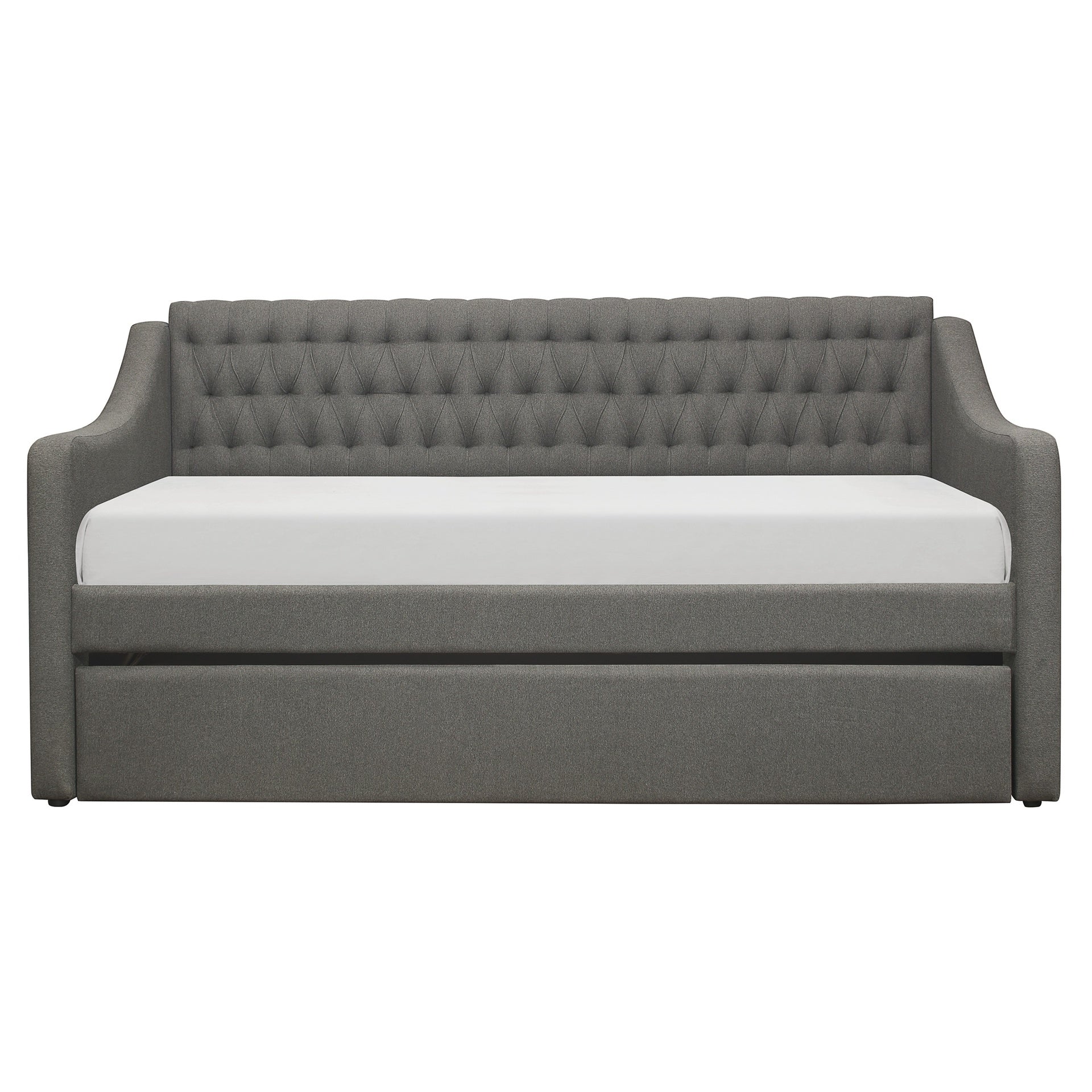 1pc Modern Traditional Gray Upholstery Daybed Pull Out Trundle Casters Tufted Bedroom Living Room Furniture
