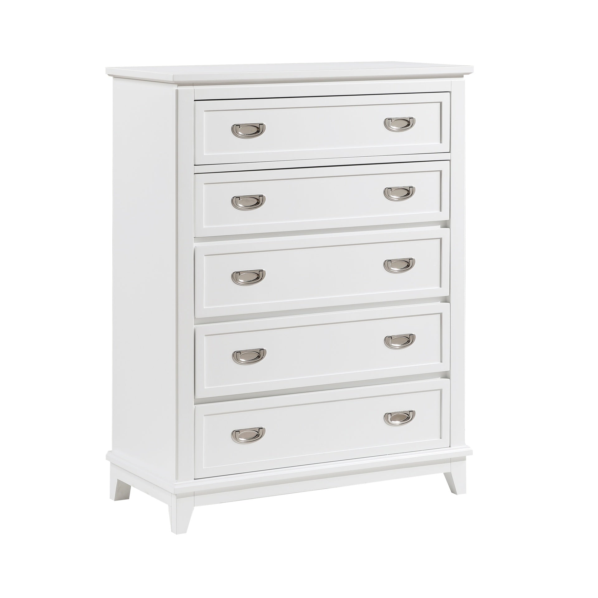 White Finish Storage Chest with 5 Drawers Wooden Modern Bedroom Furniture 1pc Vertical Dresser