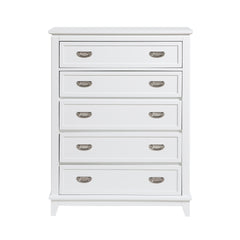 White Finish Storage Chest with 5 Drawers Wooden Modern Bedroom Furniture 1pc Vertical Dresser